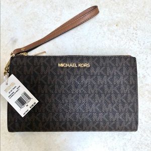 NWT MK large double zip wristlet